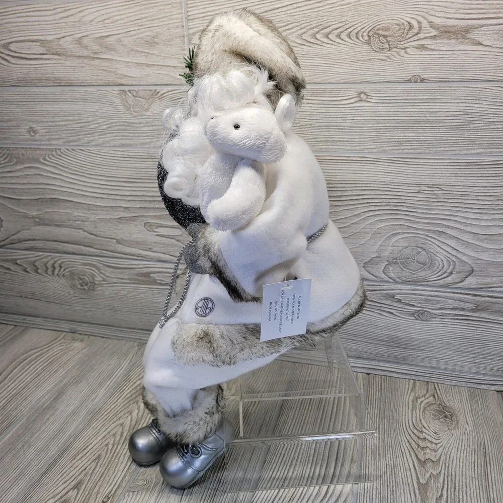 Dennis Basso Home Sitting Santa Christmas Winter White Woodland‎ Rustic Faux Fur